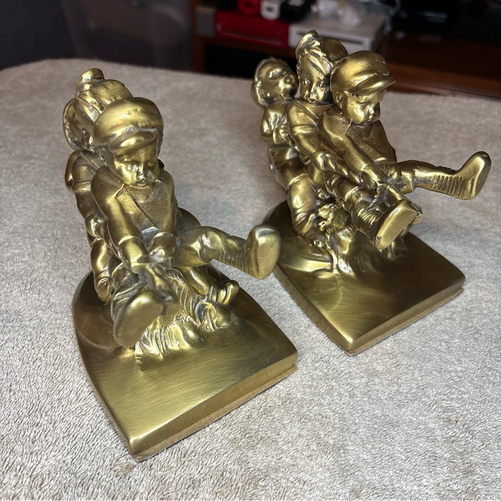 Vintage PM Craftsman USA TUG OF WAR BOOKENDS Brass Bookend Set - Picture 2 of 6